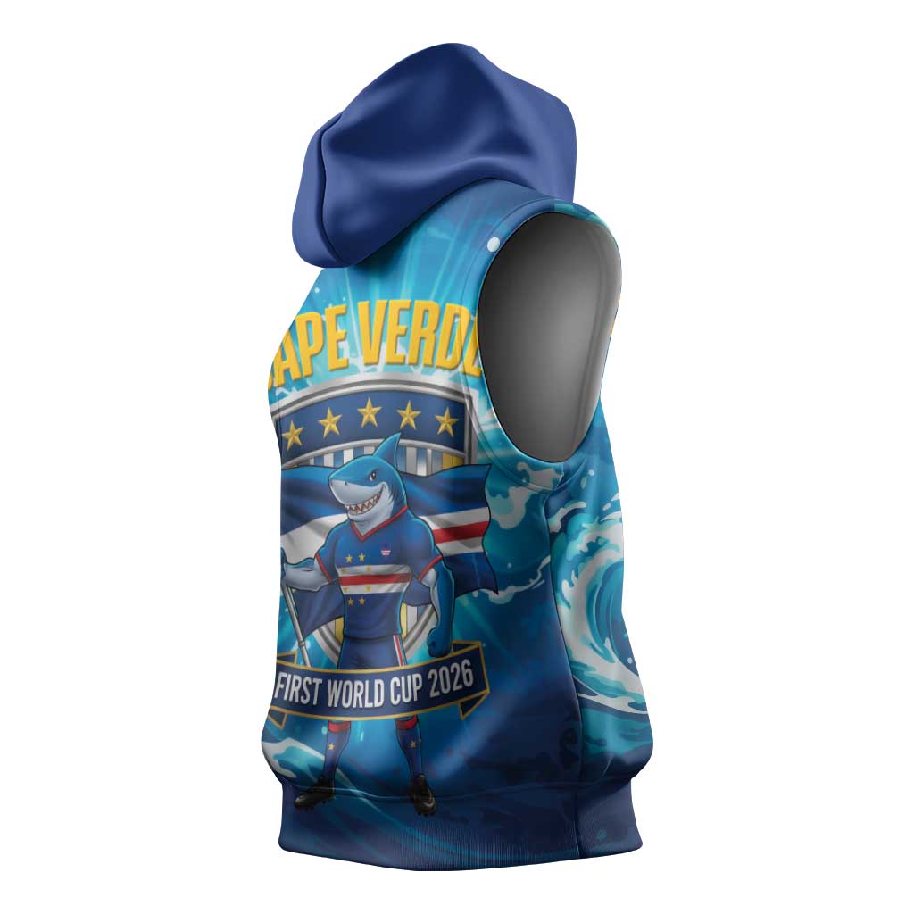 Blue Shark Cape Verde Football Sleeveless Hoodie First World Cup 2026 - Wonder Print Shop