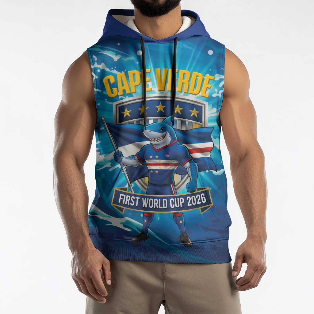 Blue Shark Cape Verde Football Sleeveless Hoodie First World Cup 2026 - Wonder Print Shop