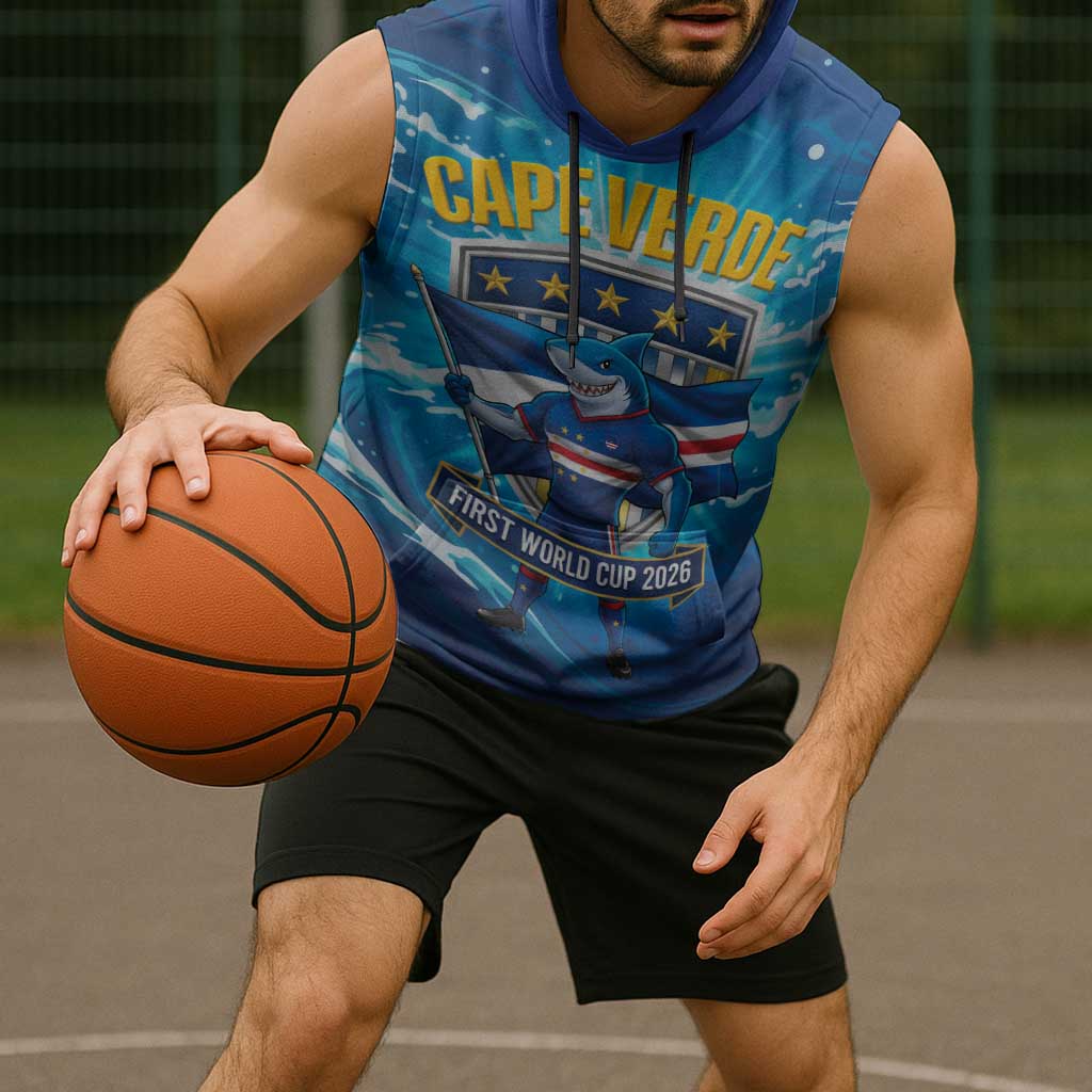 Blue Shark Cape Verde Football Sleeveless Hoodie First World Cup 2026 - Wonder Print Shop