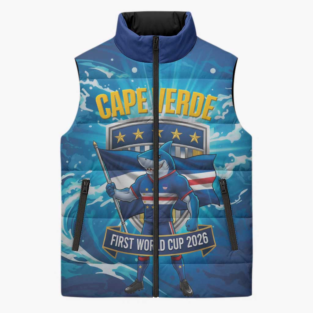 Blue Shark Cape Verde Football Sleeveless Puffer Jacket First World Cup 2026 - Wonder Print Shop