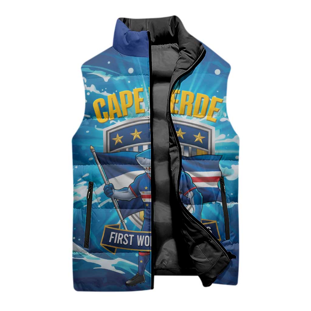 Blue Shark Cape Verde Football Sleeveless Puffer Jacket First World Cup 2026 - Wonder Print Shop