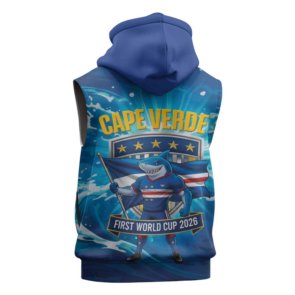 Blue Shark Cape Verde Football Sleeveless Zip Hoodie First World Cup 2026 - Wonder Print Shop
