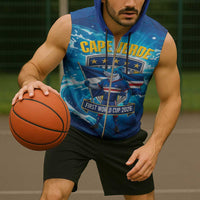 Blue Shark Cape Verde Football Sleeveless Zip Hoodie First World Cup 2026 - Wonder Print Shop