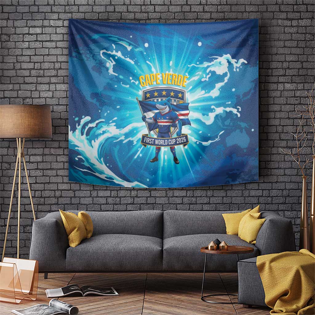 Blue Shark Cape Verde Football Tapestry First World Cup 2026 - Wonder Print Shop