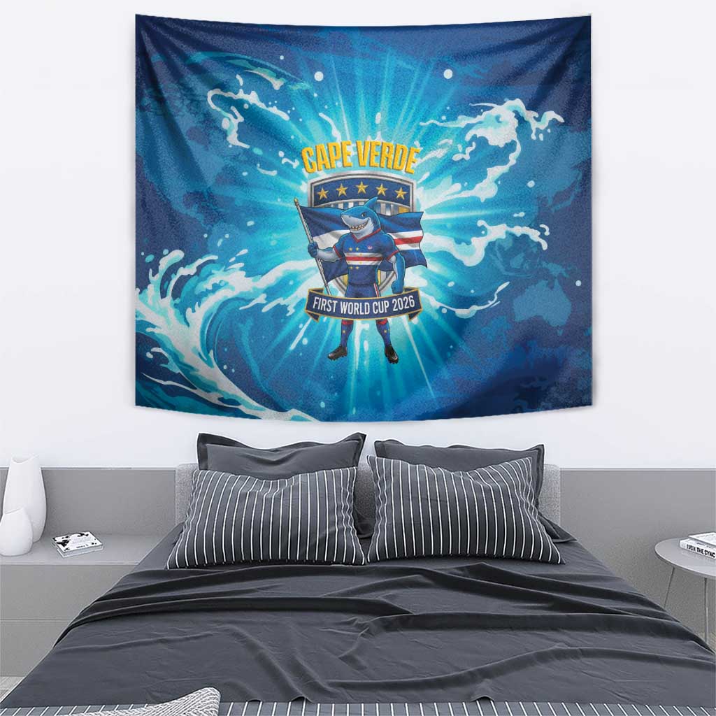 Blue Shark Cape Verde Football Tapestry First World Cup 2026 - Wonder Print Shop