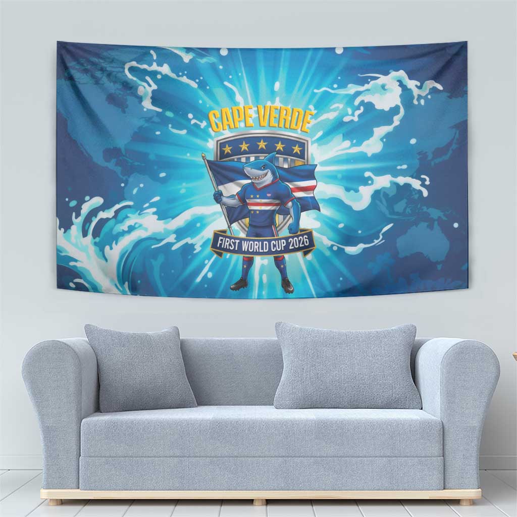 Blue Shark Cape Verde Football Tapestry First World Cup 2026 - Wonder Print Shop