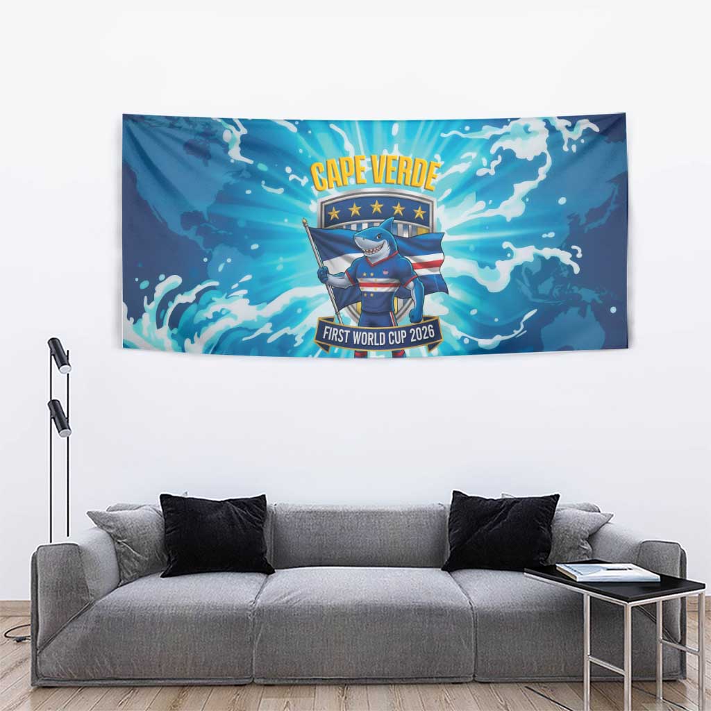 Blue Shark Cape Verde Football Tapestry First World Cup 2026 - Wonder Print Shop
