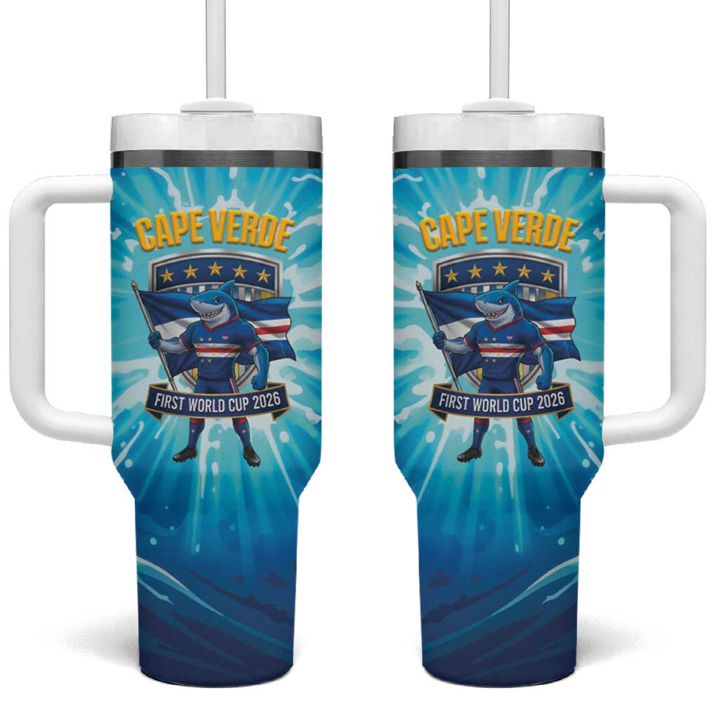 Blue Shark Cape Verde Football Tumbler With Handle First World Cup 2026 - Wonder Print Shop