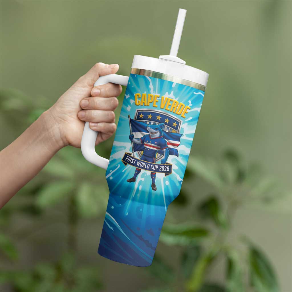Blue Shark Cape Verde Football Tumbler With Handle First World Cup 2026 - Wonder Print Shop