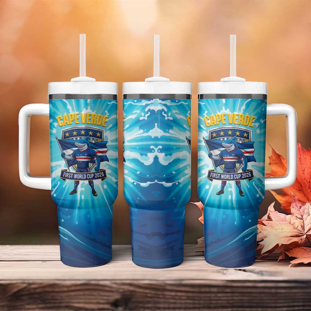 Blue Shark Cape Verde Football Tumbler With Handle First World Cup 2026 - Wonder Print Shop