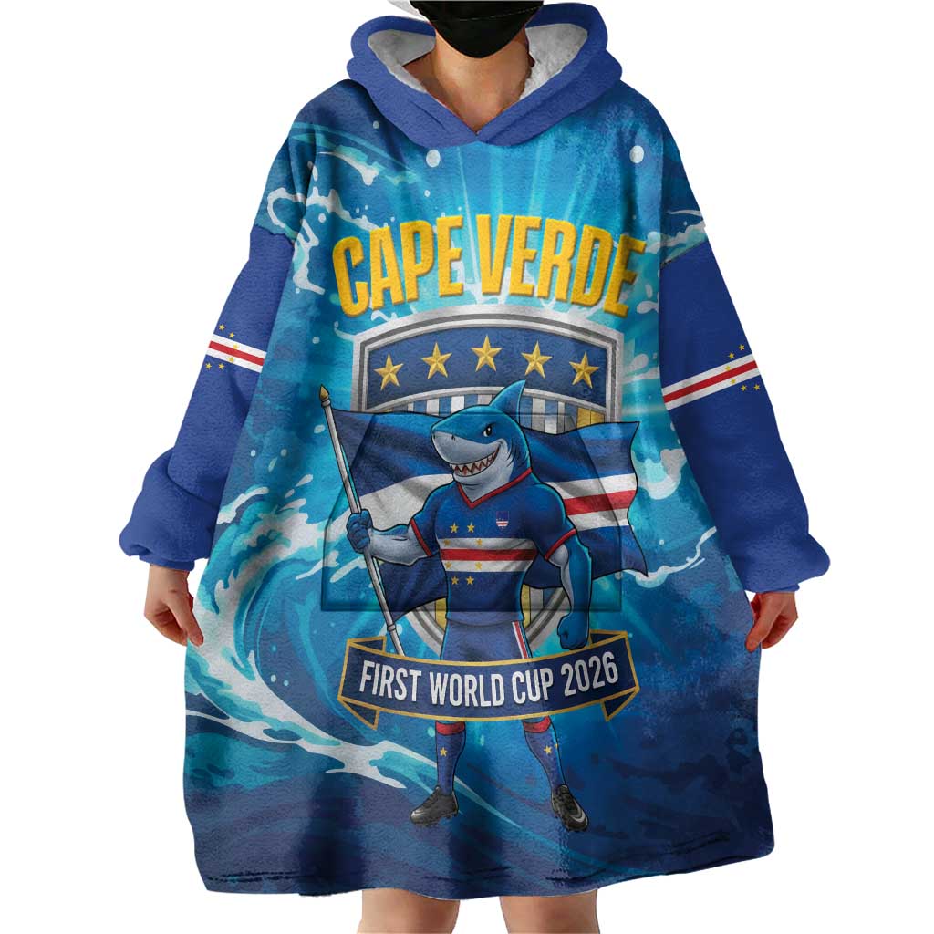 Blue Shark Cape Verde Football Wearable Blanket Hoodie First World Cup 2026 - Wonder Print Shop