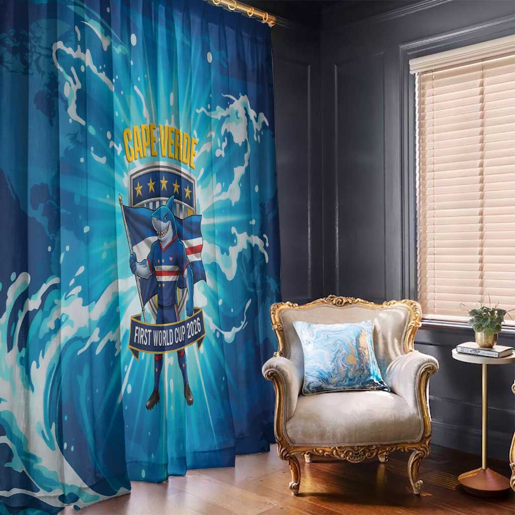 Blue Shark Cape Verde Football Window Curtain First World Cup 2026 - Wonder Print Shop