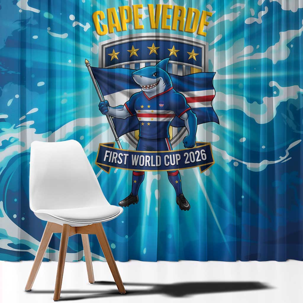 Blue Shark Cape Verde Football Window Curtain First World Cup 2026 - Wonder Print Shop