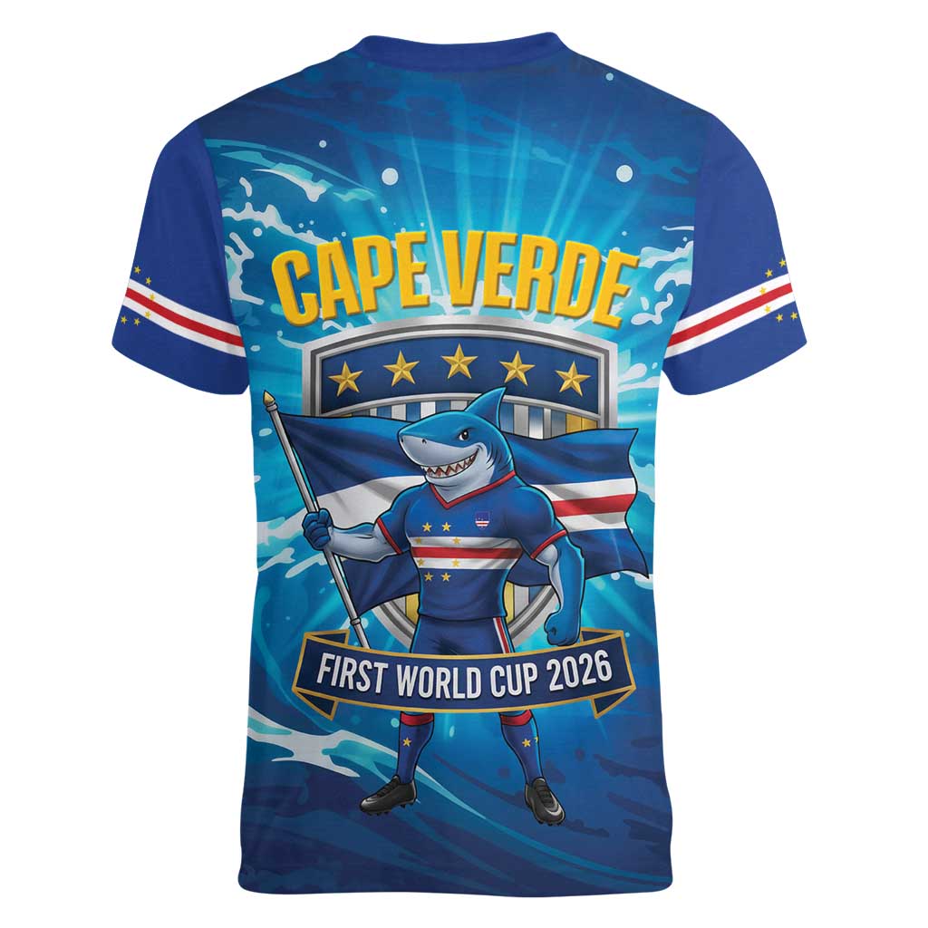 Blue Shark Cape Verde Football Women V-Neck T-Shirt First World Cup 2026 - Wonder Print Shop