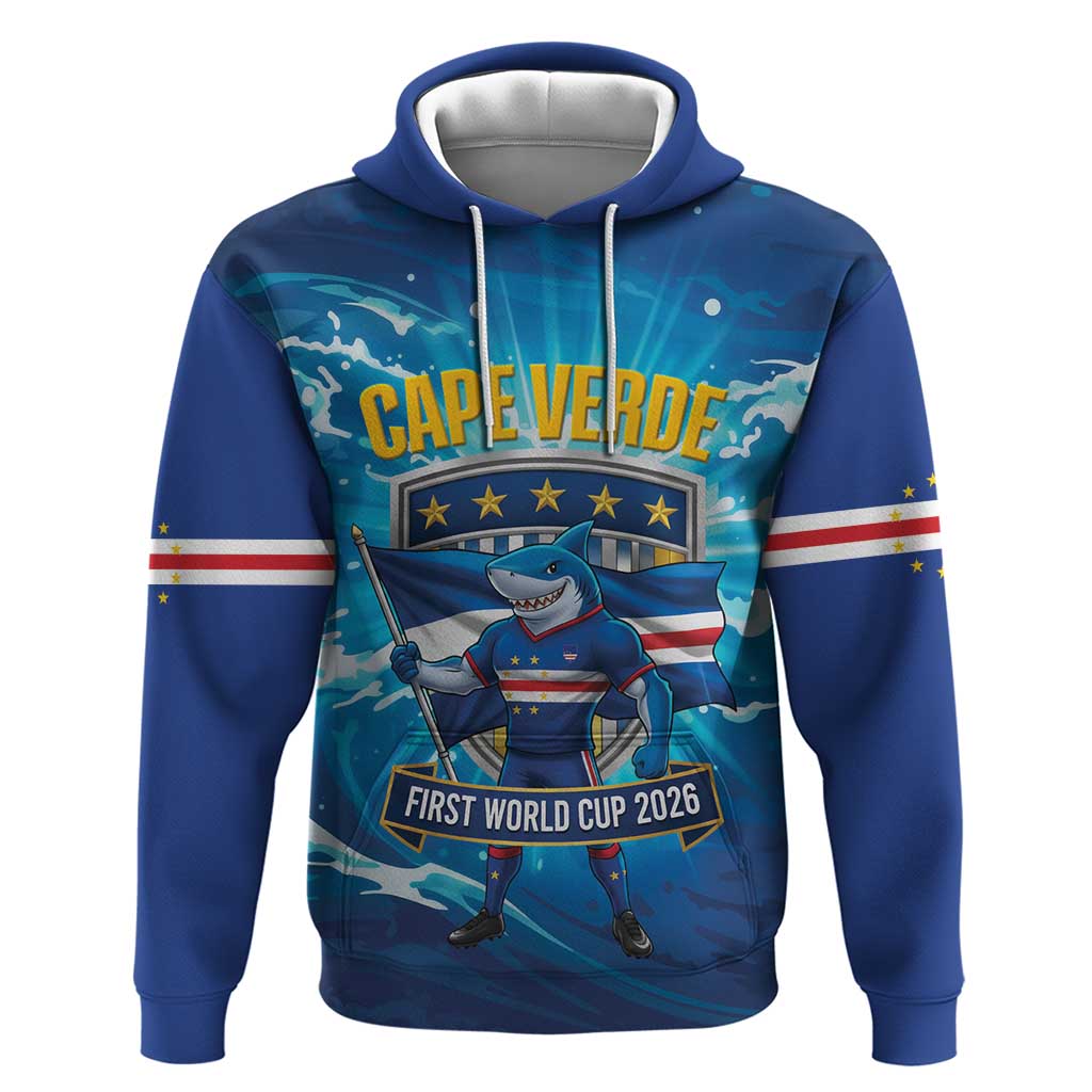 Blue Shark Cape Verde Football Zip Hoodie First World Cup 2026 - Wonder Print Shop