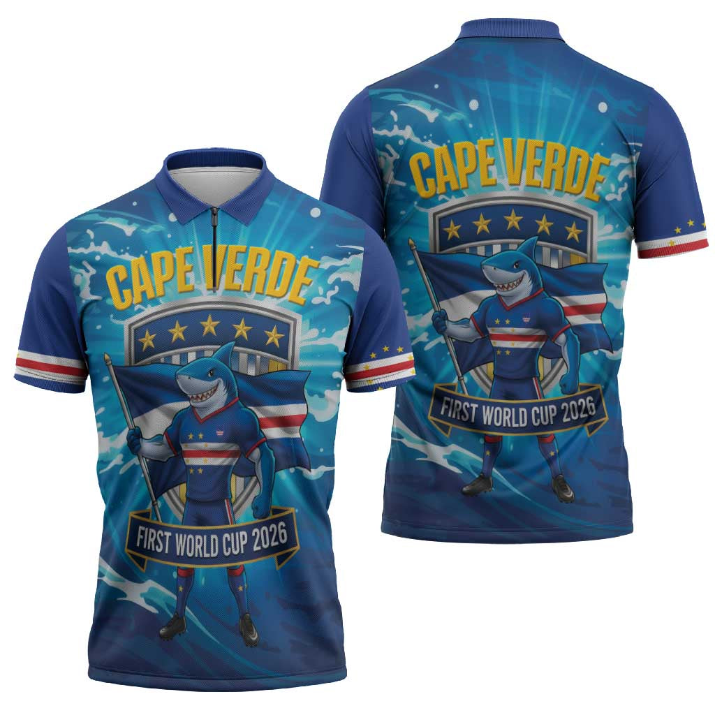 Blue Shark Cape Verde Football Zipper Polo Shirt First World Cup 2026 - Wonder Print Shop