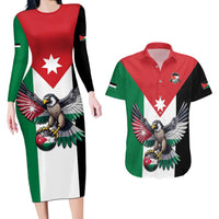 Custom World Football 2026 Jordan Couples Matching Long Sleeve Bodycon Dress and Hawaiian Shirt Eagle Rising Road To Champion - Wonder Print Shop