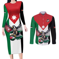 Custom World Football 2026 Jordan Couples Matching Long Sleeve Bodycon Dress and Long Sleeve Button Shirt Eagle Rising Road To Champion - Wonder Print Shop
