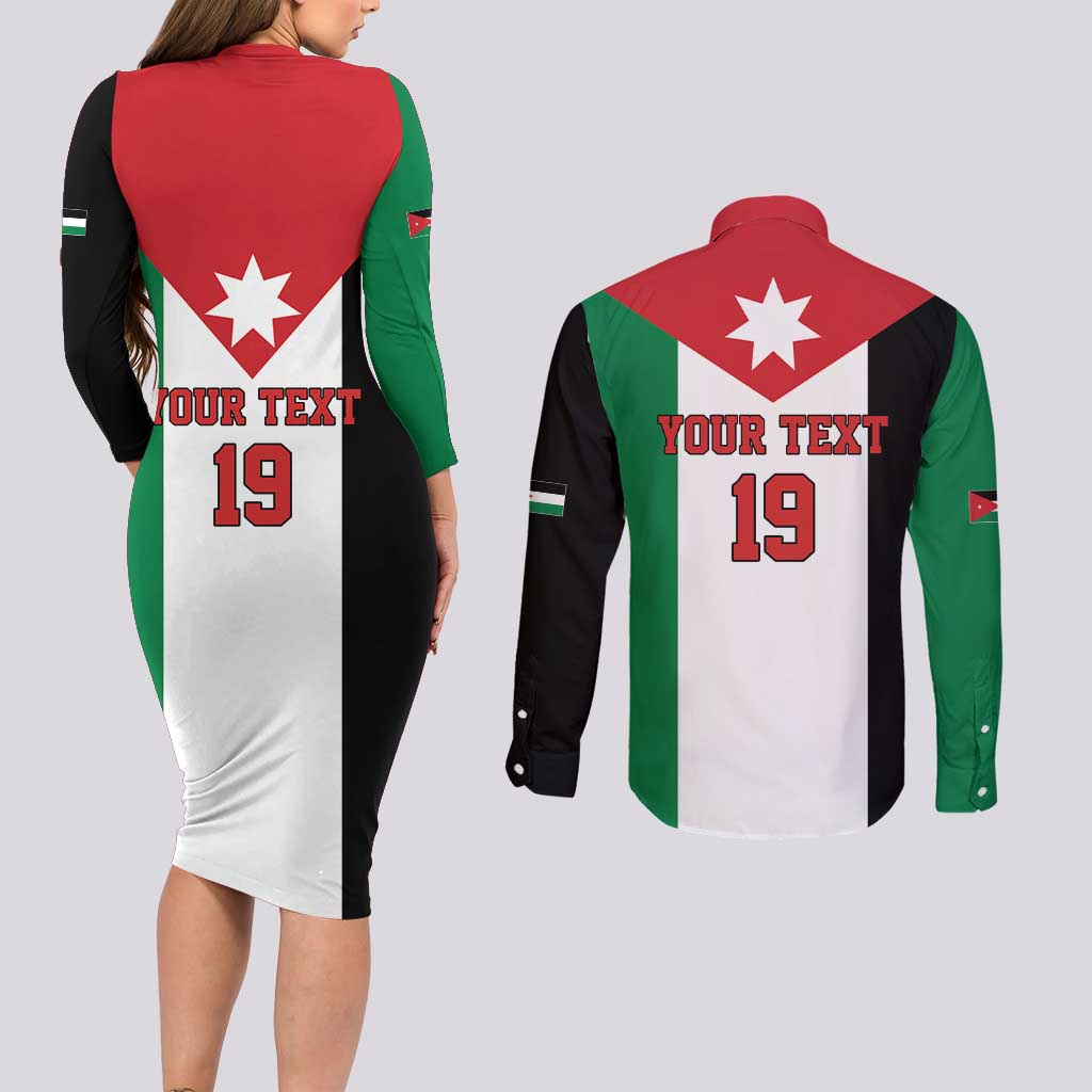 Custom World Football 2026 Jordan Couples Matching Long Sleeve Bodycon Dress and Long Sleeve Button Shirt Eagle Rising Road To Champion - Wonder Print Shop