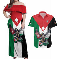 Custom World Football 2026 Jordan Couples Matching Off Shoulder Maxi Dress and Hawaiian Shirt Eagle Rising Road To Champion - Wonder Print Shop