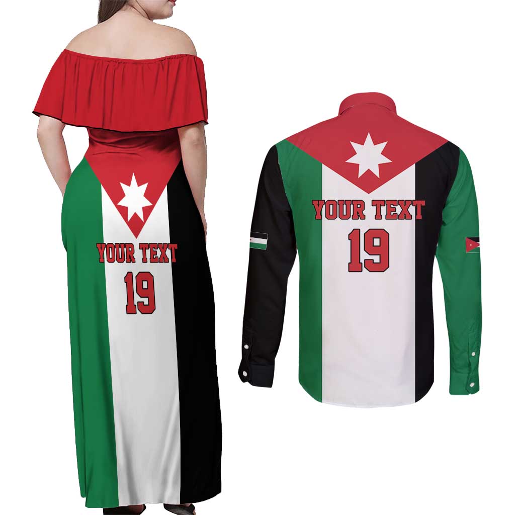 Custom World Football 2026 Jordan Couples Matching Off Shoulder Maxi Dress and Long Sleeve Button Shirt Eagle Rising Road To Champion - Wonder Print Shop