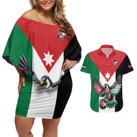 Custom World Football 2026 Jordan Couples Matching Off Shoulder Short Dress and Hawaiian Shirt Eagle Rising Road To Champion - Wonder Print Shop