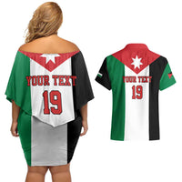 Custom World Football 2026 Jordan Couples Matching Off Shoulder Short Dress and Hawaiian Shirt Eagle Rising Road To Champion - Wonder Print Shop