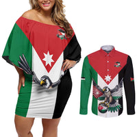 Custom World Football 2026 Jordan Couples Matching Off Shoulder Short Dress and Long Sleeve Button Shirt Eagle Rising Road To Champion - Wonder Print Shop