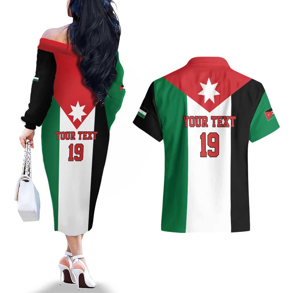 Custom World Football 2026 Jordan Couples Matching Off The Shoulder Long Sleeve Dress and Hawaiian Shirt Eagle Rising Road To Champion - Wonder Print Shop