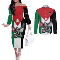 Custom World Football 2026 Jordan Couples Matching Off The Shoulder Long Sleeve Dress and Long Sleeve Button Shirt Eagle Rising Road To Champion - Wonder Print Shop