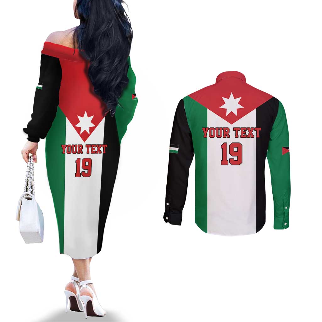 Custom World Football 2026 Jordan Couples Matching Off The Shoulder Long Sleeve Dress and Long Sleeve Button Shirt Eagle Rising Road To Champion - Wonder Print Shop