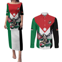 Custom World Football 2026 Jordan Couples Matching Puletasi and Long Sleeve Button Shirt Eagle Rising Road To Champion - Wonder Print Shop