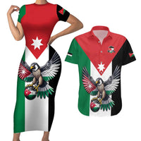 Custom World Football 2026 Jordan Couples Matching Short Sleeve Bodycon Dress and Hawaiian Shirt Eagle Rising Road To Champion - Wonder Print Shop
