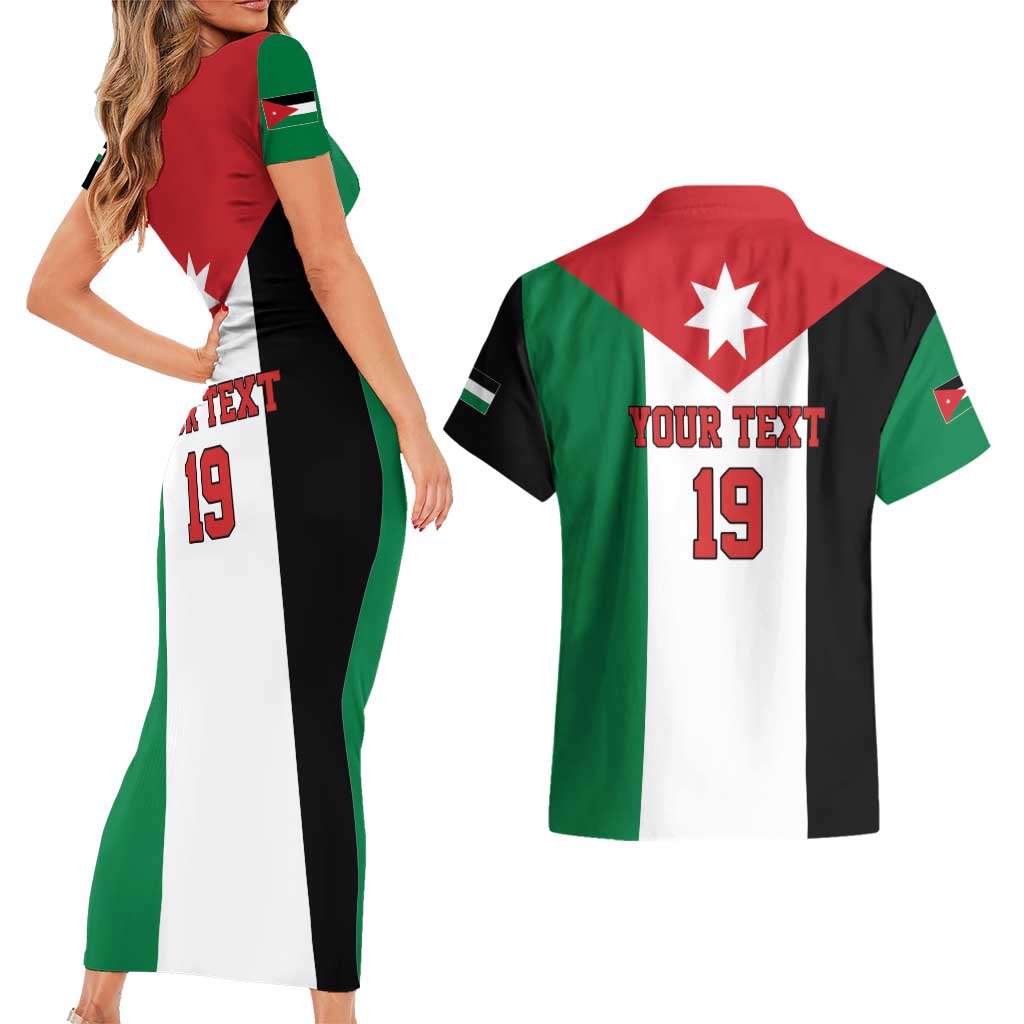 Custom World Football 2026 Jordan Couples Matching Short Sleeve Bodycon Dress and Hawaiian Shirt Eagle Rising Road To Champion - Wonder Print Shop