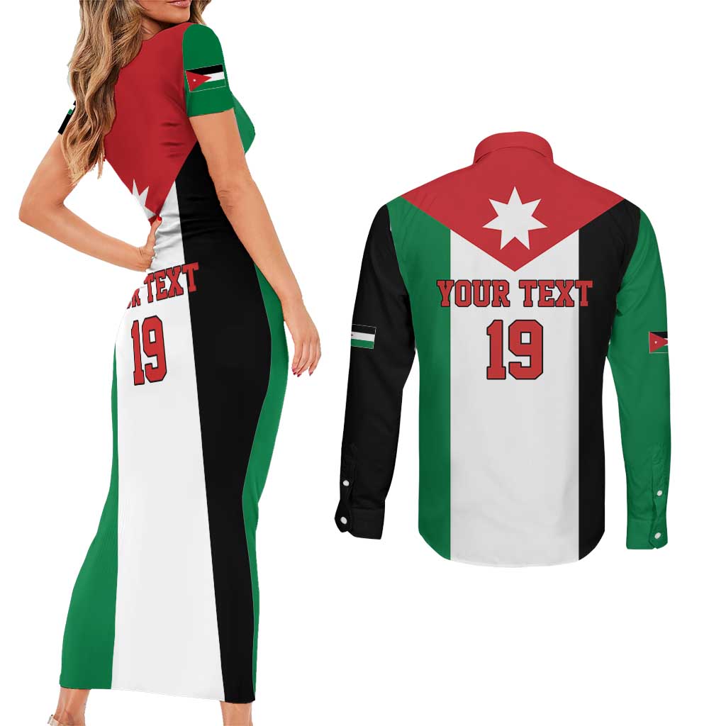 Custom World Football 2026 Jordan Couples Matching Short Sleeve Bodycon Dress and Long Sleeve Button Shirt Eagle Rising Road To Champion - Wonder Print Shop