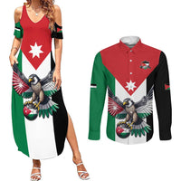 Custom World Football 2026 Jordan Couples Matching Summer Maxi Dress and Long Sleeve Button Shirt Eagle Rising Road To Champion - Wonder Print Shop