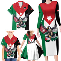 Custom World Football 2026 Jordan Family Matching Long Sleeve Bodycon Dress and Hawaiian Shirt Eagle Rising Road To Champion - Wonder Print Shop