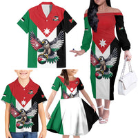 Custom World Football 2026 Jordan Family Matching Off The Shoulder Long Sleeve Dress and Hawaiian Shirt Eagle Rising Road To Champion - Wonder Print Shop