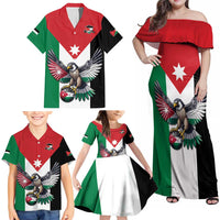 Custom World Football 2026 Jordan Family Matching Off Shoulder Maxi Dress and Hawaiian Shirt Eagle Rising Road To Champion - Wonder Print Shop