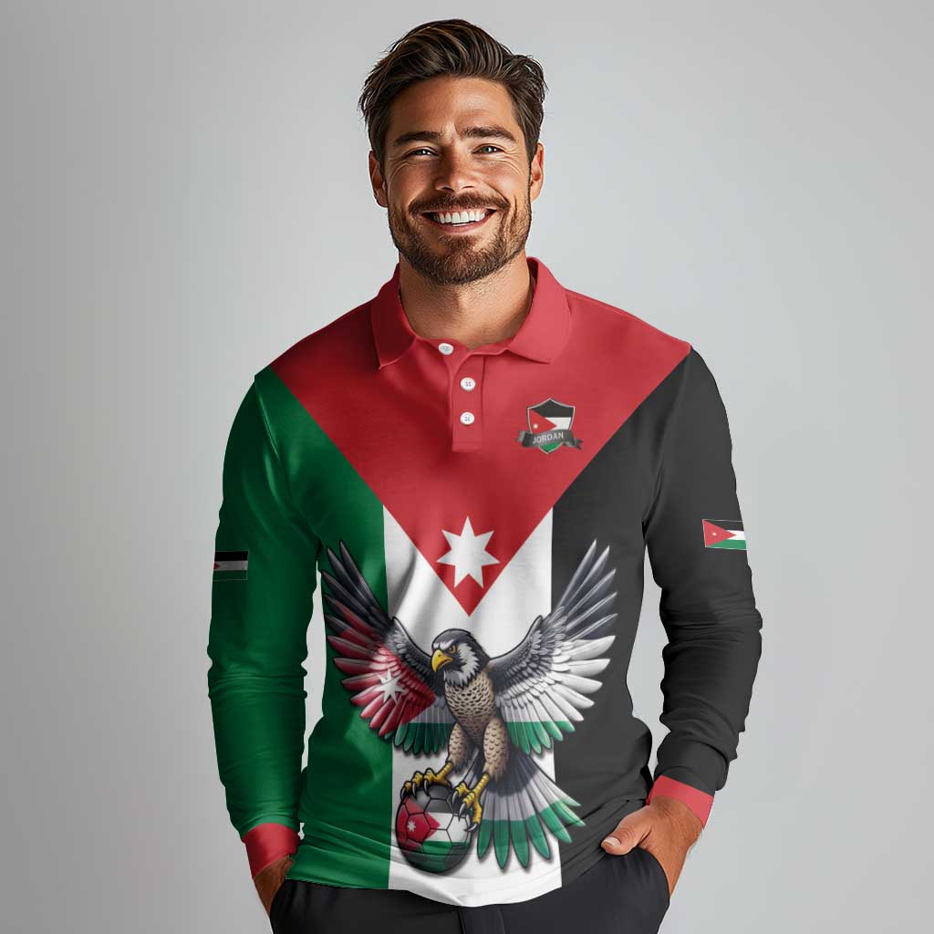 Custom World Football 2026 Jordan Long Sleeve Polo Shirt Eagle Rising Road To Champion - Wonder Print Shop