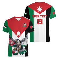 Custom World Football 2026 Jordan Women V-Neck T-Shirt Eagle Rising Road To Champion - Wonder Print Shop