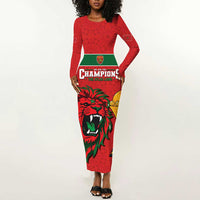 Morocco Champions Football Custom Long Sleeve Bodycon Dress Atlas Lions Rise