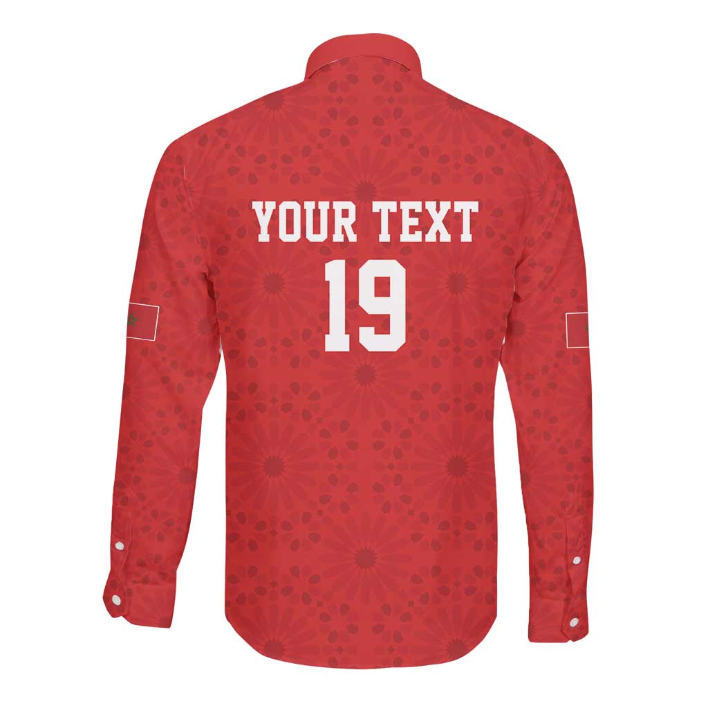 Morocco Champions Football Custom Long Sleeve Button Shirt Atlas Lions Rise