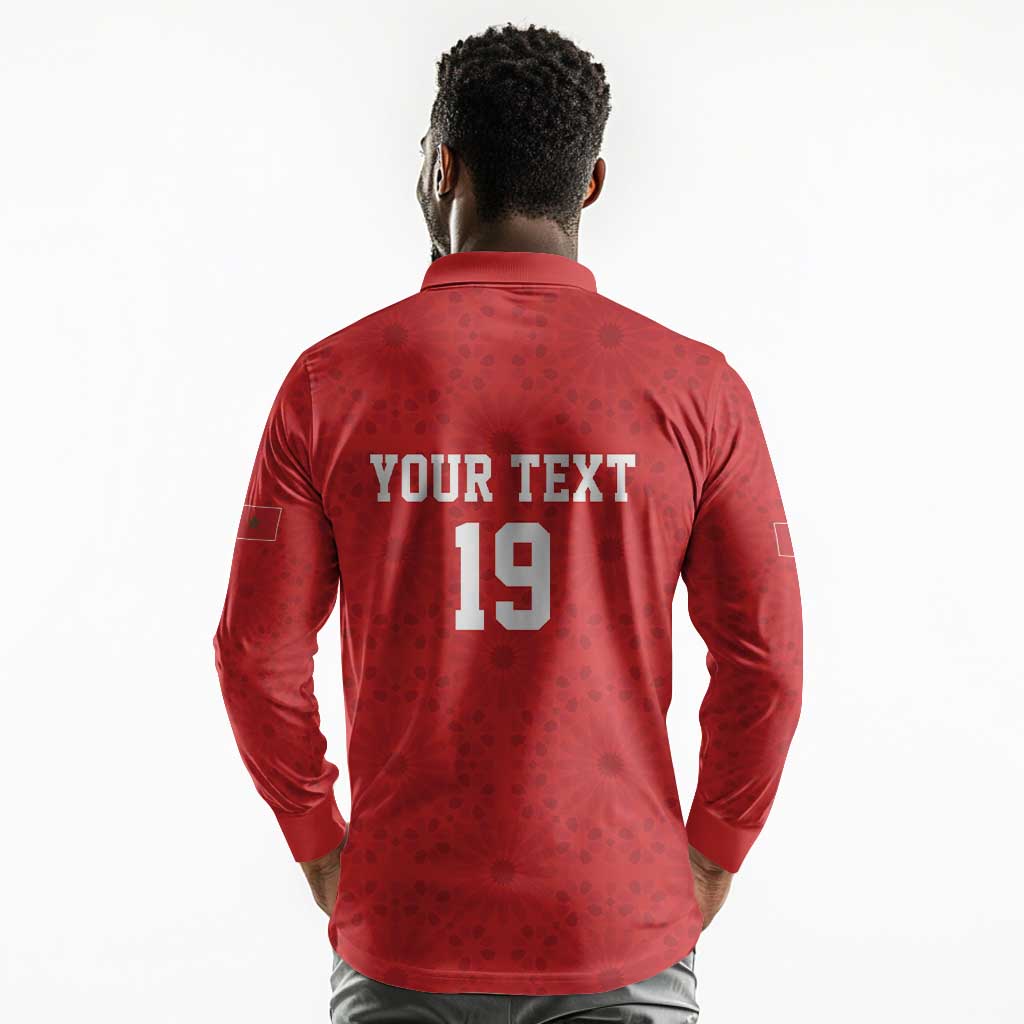 Morocco Champions Football Custom Long Sleeve Polo Shirt Atlas Lions Rise