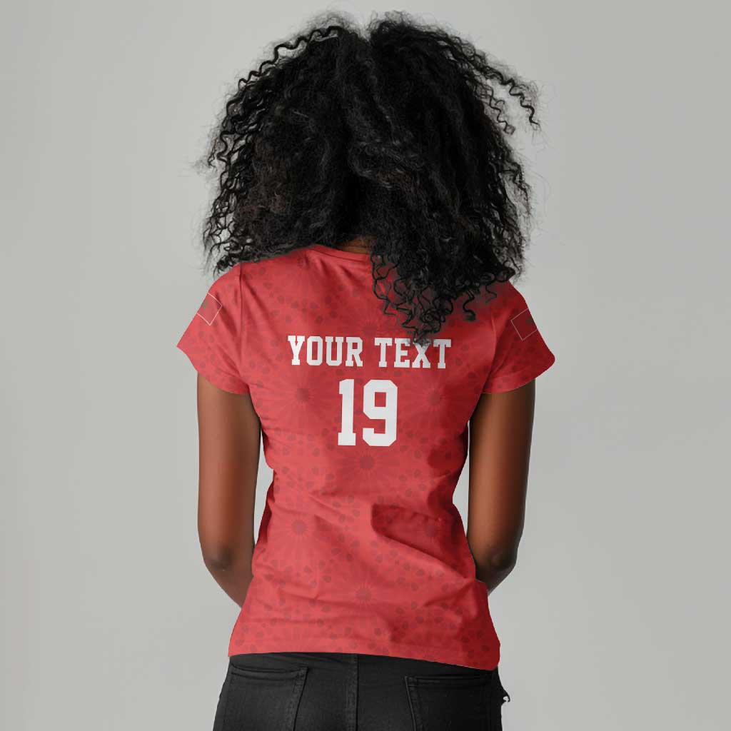 Morocco Champions Football Custom Women V-Neck T-Shirt Atlas Lions Rise