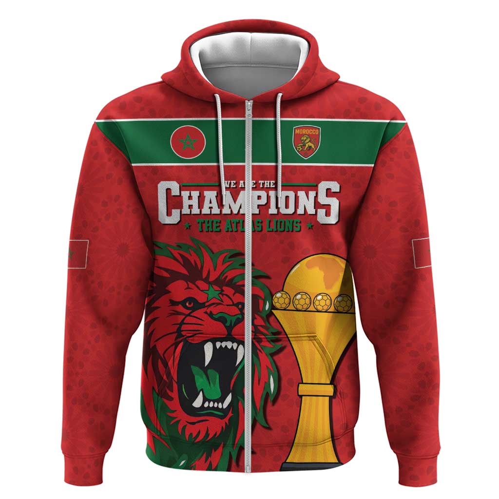 Morocco Champions Football Custom Zip Hoodie Atlas Lions Rise