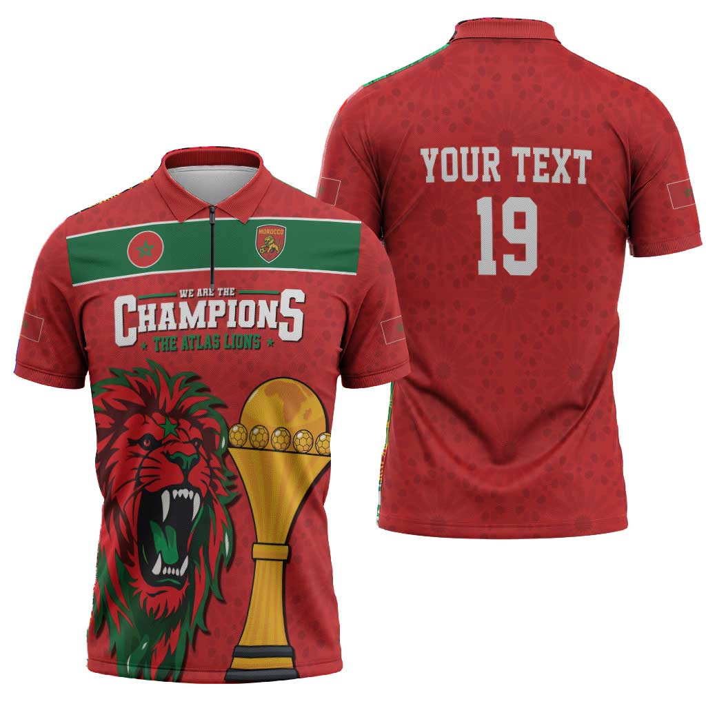 Morocco Champions Football Custom Zipper Polo Shirt Atlas Lions Rise