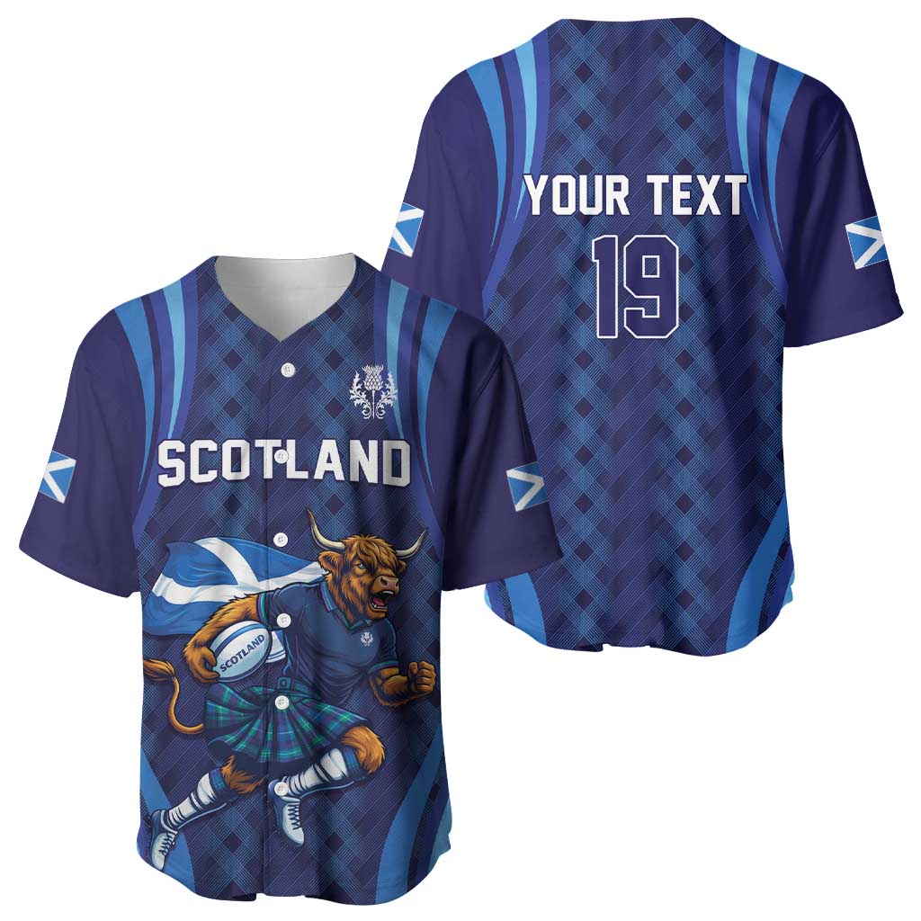 Custom Rugby Scotland Baseball Jersey Highland Cow Mascot Go Scottish