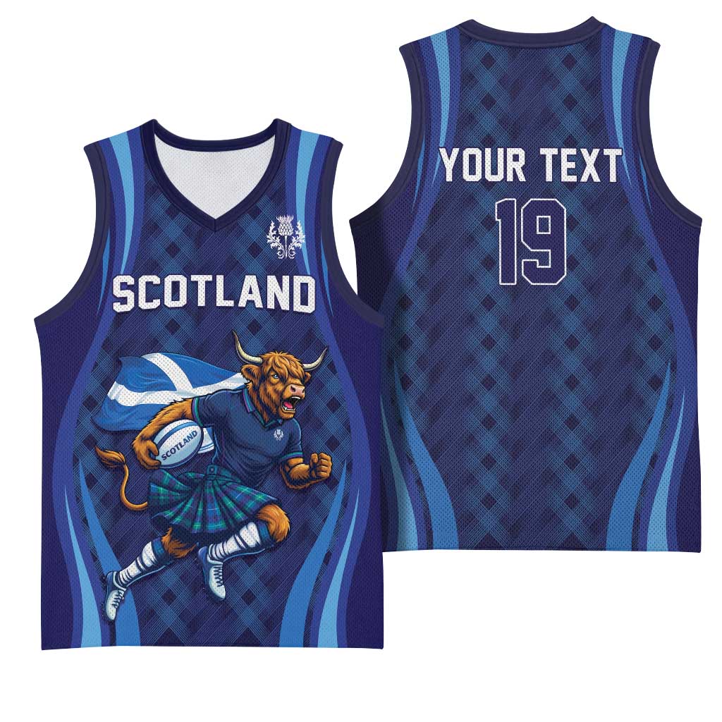 Custom Rugby Scotland Basketball Jersey Highland Cow Mascot Go Scottish
