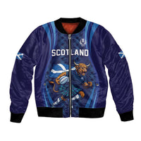 Custom Rugby Scotland Bomber Jacket Highland Cow Mascot Go Scottish